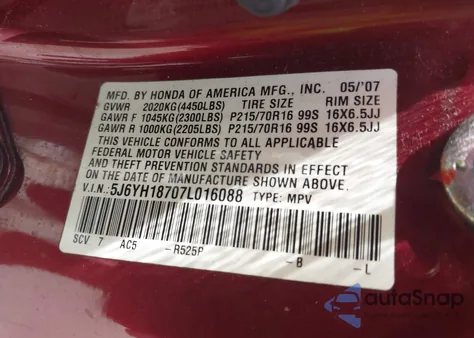 2007 Honda Element Ex z USA, uszkodzony, nr VIN 5J6YH18707L016088